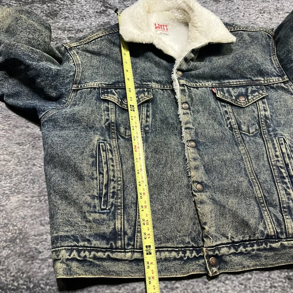 Vintage 80s Levi's Denim Trucker Jacket Size XL Sherpa Lined Acid‎ Wash USA